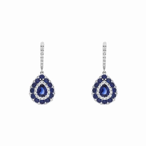 18ct White Gold Sapphire Diamond Pear Cut Drop Earrings