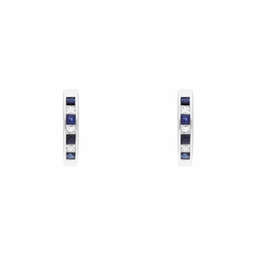 18ct White Gold Sapphire Diamond Princess Cut Hoop Earrings