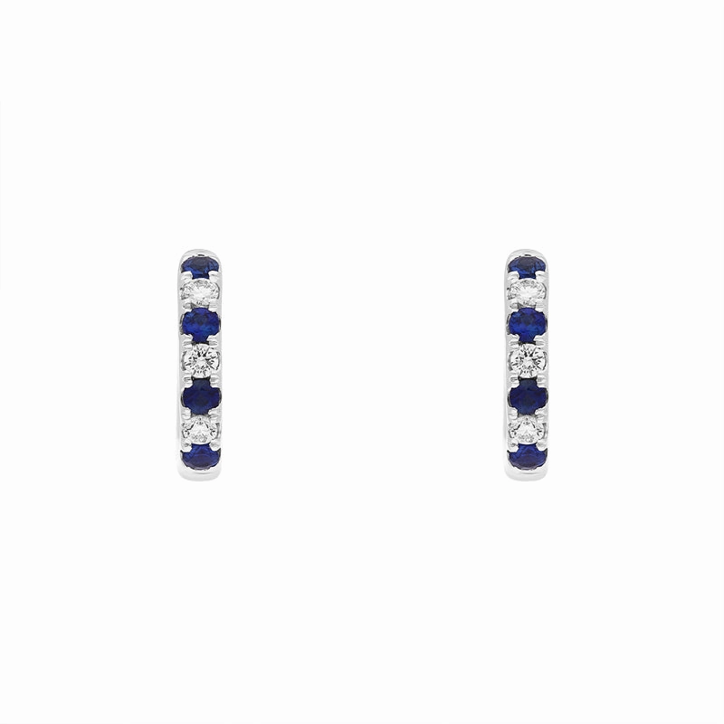 18ct White Gold Sapphire Diamond Seven Stone Hoop Earrings
