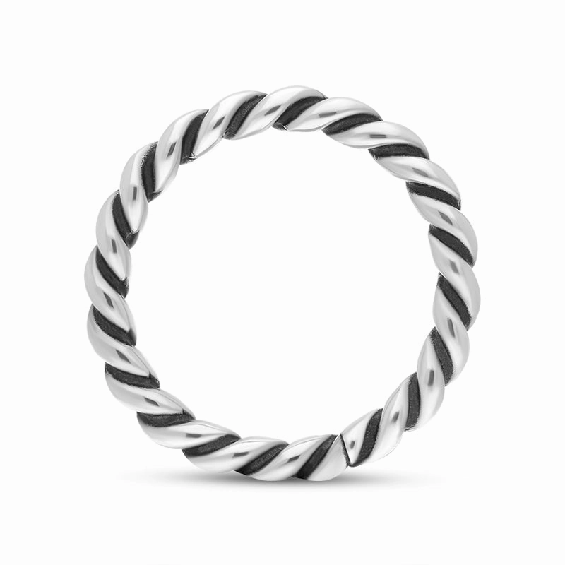 18ct White Gold Stepping Stones Twisted Rope Stacking Ring