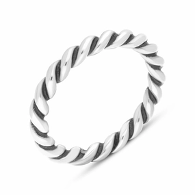 18ct White Gold Stepping Stones Twisted Rope Stacking Ring