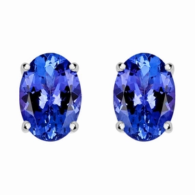 18ct White Gold Tanzanite 6x4mm Oval Claw Set Stud Earrings