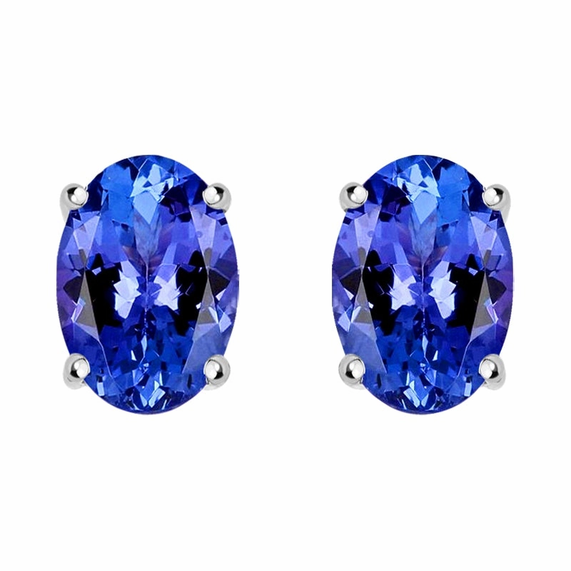 18ct White Gold Tanzanite 6x4mm Oval Claw Set Stud Earrings