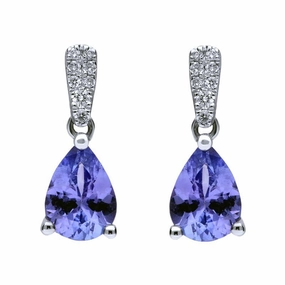 18ct White Gold Tanzanite and Diamond Pear Drop Earrings
