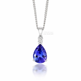 18ct White Gold Tanzanite and Diamond Tear Drop Necklace