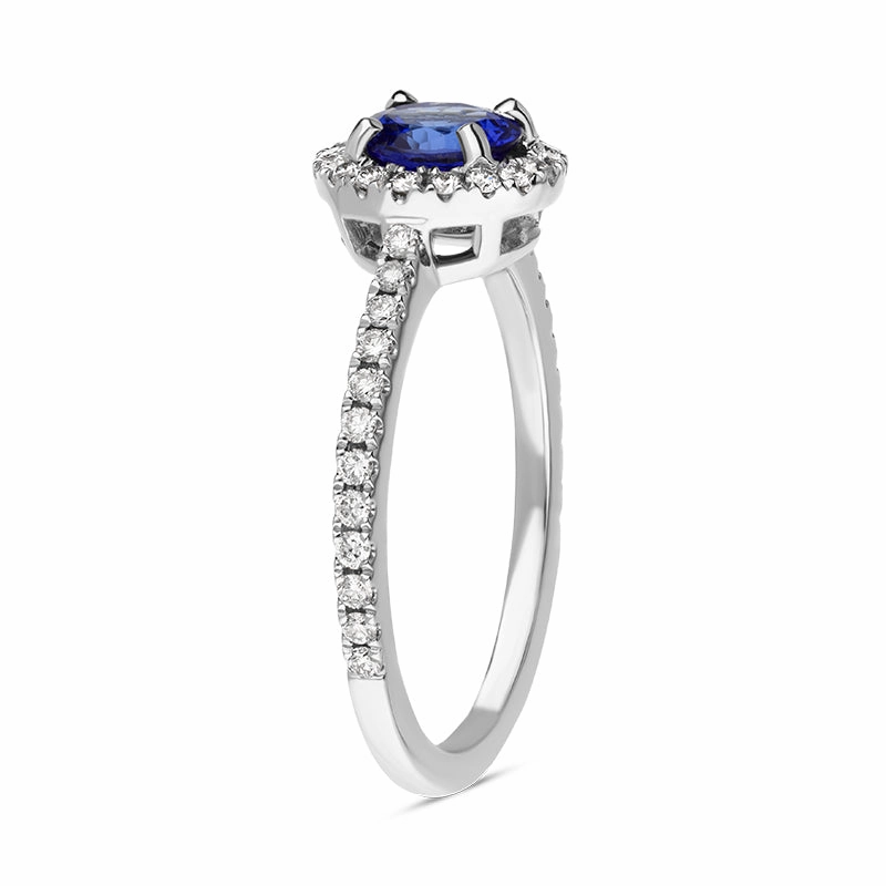 18ct White Gold Tanzanite Diamond Shoulder Set Round Cluster Ring