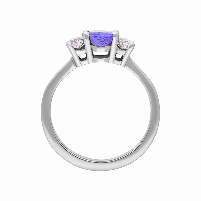 18ct White Gold Tanzanite Diamond Three Stone Ring D