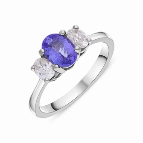 18ct White Gold Tanzanite Diamond Three Stone Ring D