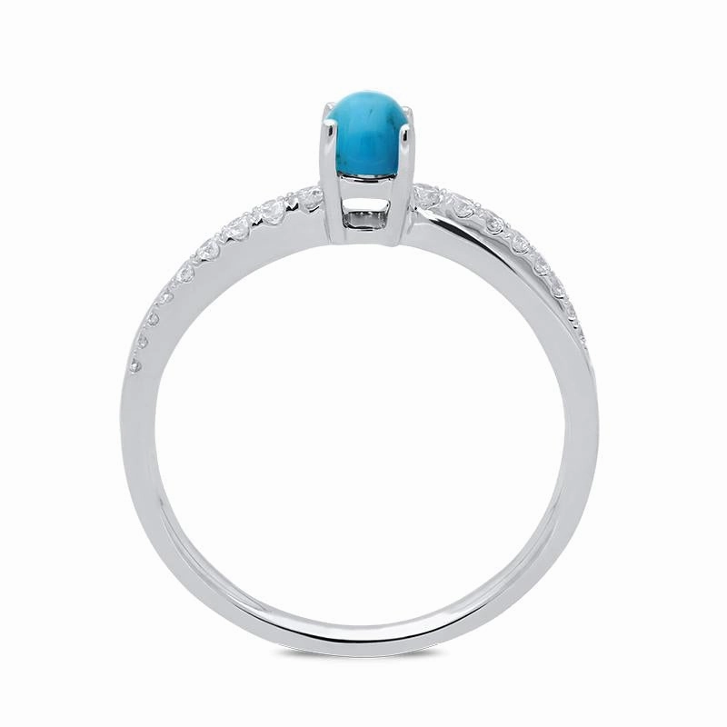18ct White Gold Turquoise 0.16ct Diamond Split Shoulder Ring