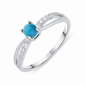 18ct White Gold Turquoise 0.16ct Diamond Split Shoulder Ring