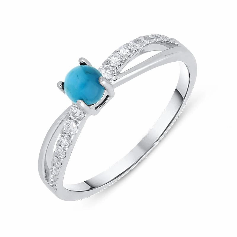18ct White Gold Turquoise 0.16ct Diamond Split Shoulder Ring