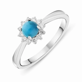 18ct White Gold Turquoise 0.18ct Diamond Flower Ring