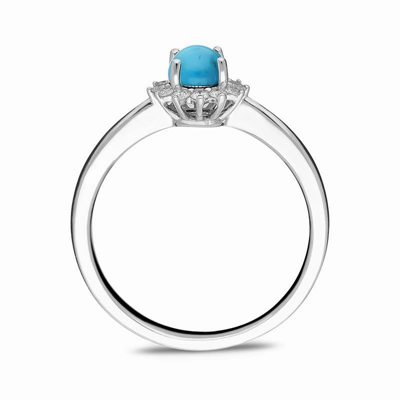 18ct White Gold Turquoise 0.18ct Diamond Flower Ring