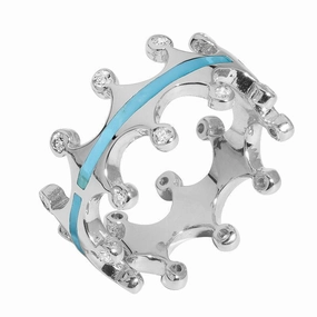 18ct White Gold Turquoise Diamond Tiara Double Band Ring