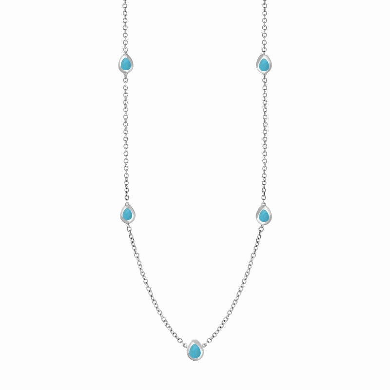 18ct White Gold Turquoise Fleur De Lis Link Disc Chain Necklace