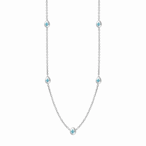 18ct White Gold Turquoise Fleur De Lis Link Disc Chain Necklace