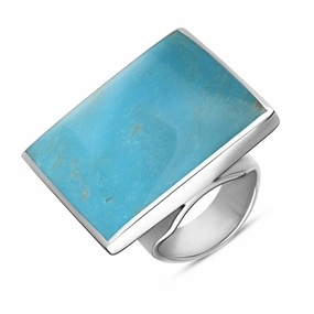 18ct White Gold Turquoise Hallmark Large Square Ring