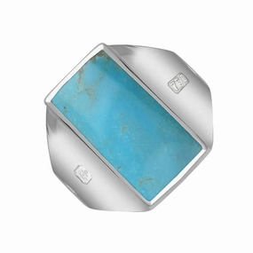 18ct White Gold Turquoise Hallmark Small Oblong Ring