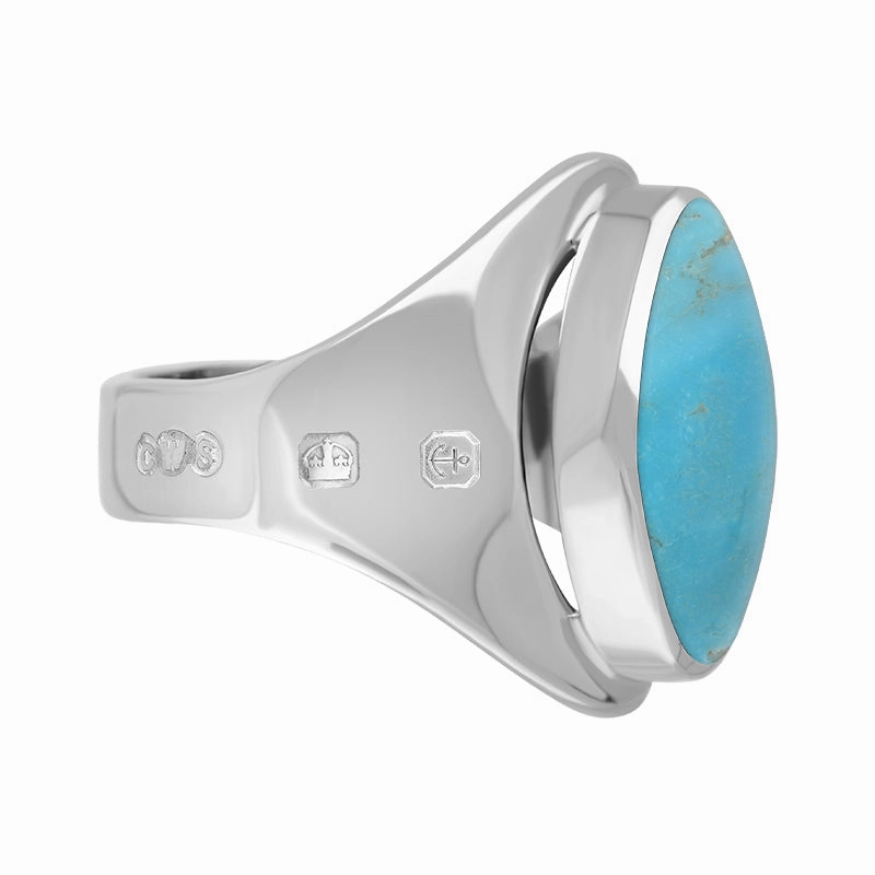 18ct White Gold Turquoise Hallmark Small Oval Ring