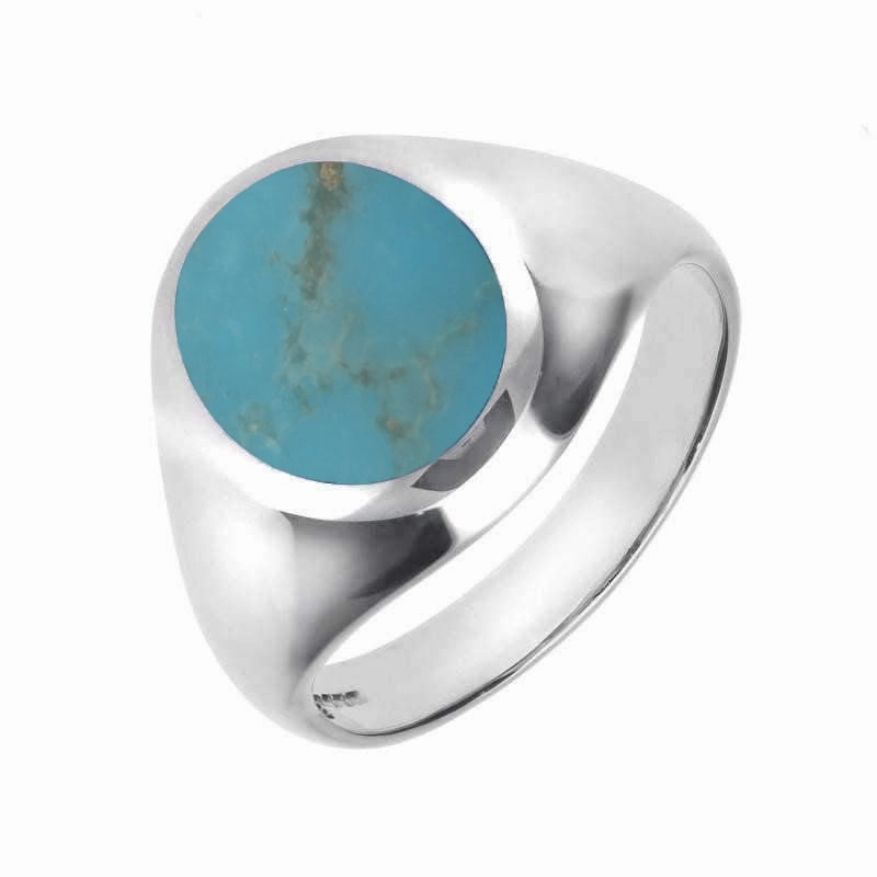 18ct White Gold Turquoise Medium Oval Signet Ring