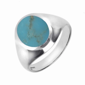 18ct White Gold Turquoise Medium Oval Signet Ring