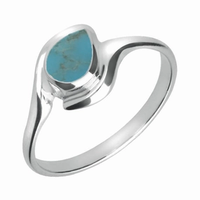 18ct White Gold Turquoise Offset Pear Ring