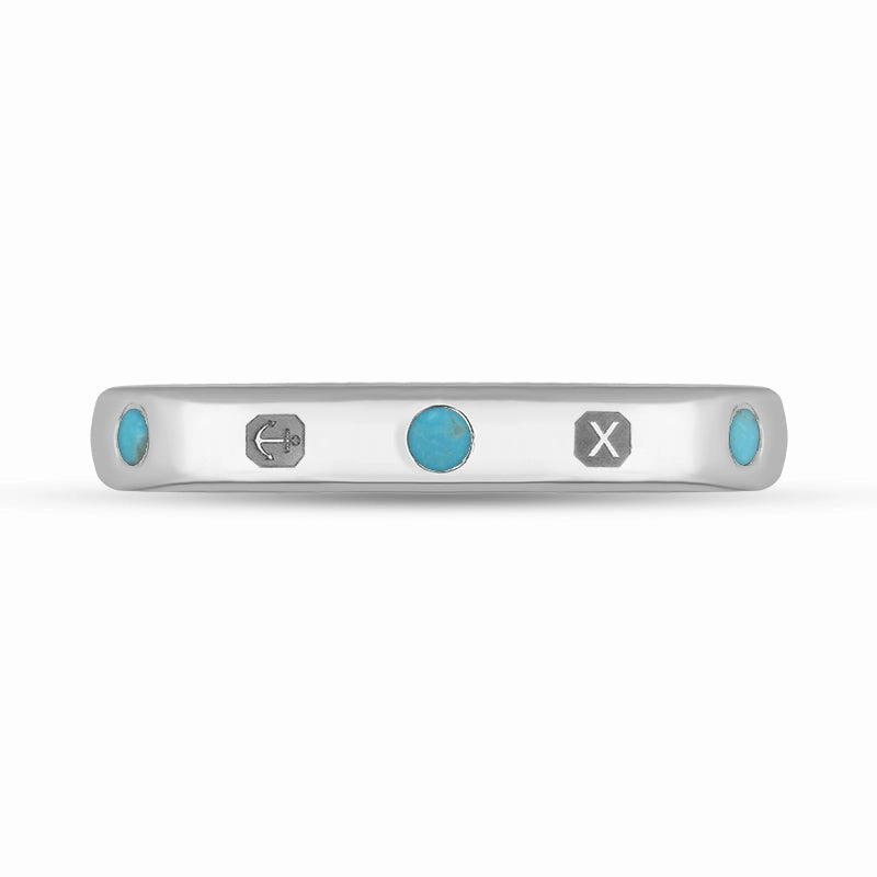 18ct White Gold Turquoise Queen's Jubilee Hallmark 3mm Ring D