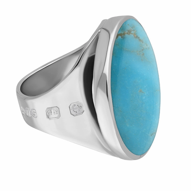 18ct White Gold Turquoise Queen's Jubilee Hallmark Medium Round Ring D