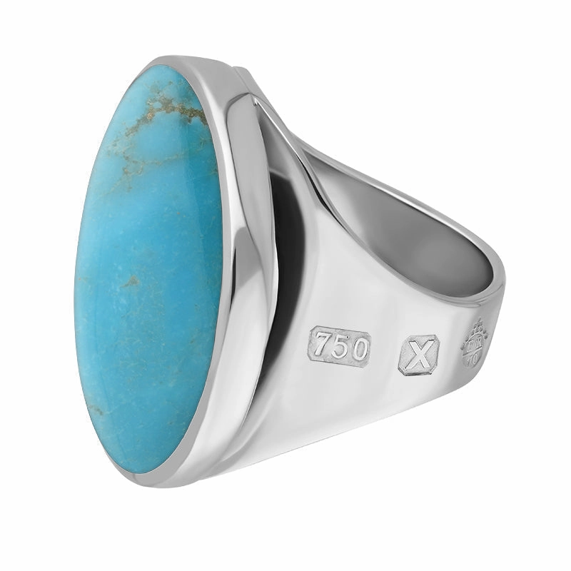18ct White Gold Turquoise Queen's Jubilee Hallmark Medium Round Ring D
