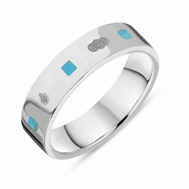 18ct White Gold Turquoise Queen's Jubilee Hallmark Princess Cut 5mm Ring D