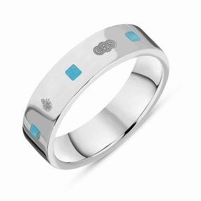 18ct White Gold Turquoise Queen's Jubilee Hallmark Princess Cut 5mm Ring D