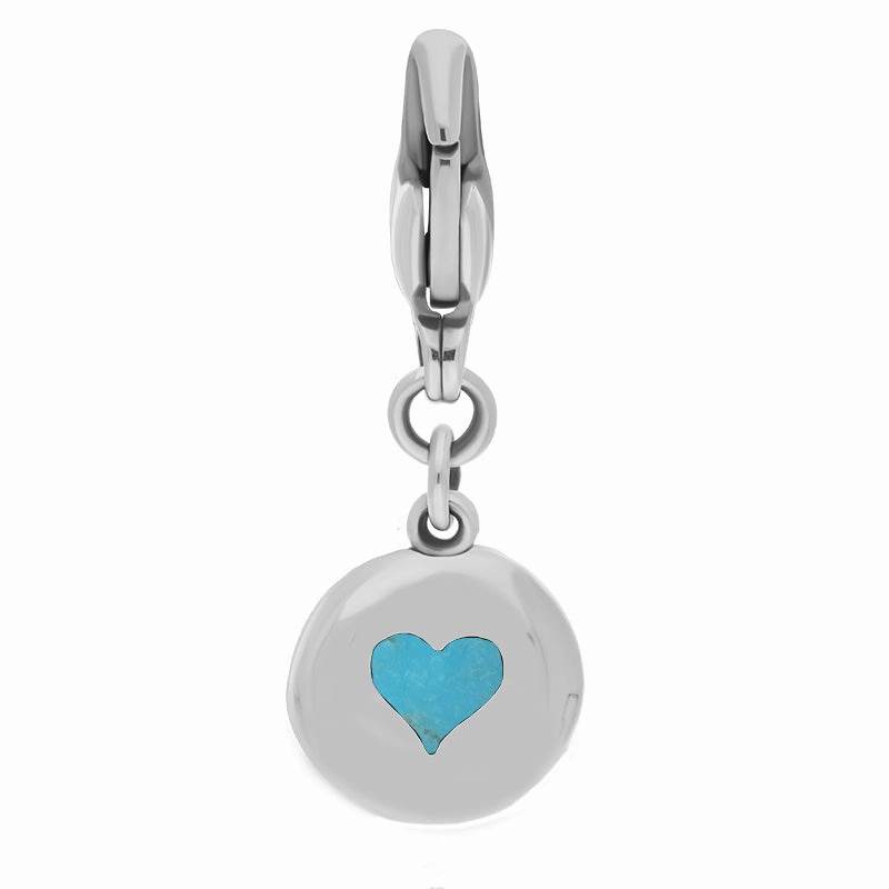 18ct White Gold Turquoise Round Shaped Heart Clip Charm