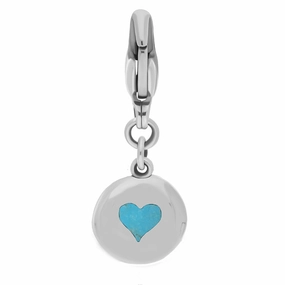 18ct White Gold Turquoise Round Shaped Heart Clip Charm