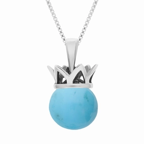 18ct White Gold Turquoise Royal Coronet 11mm Bead Pendant