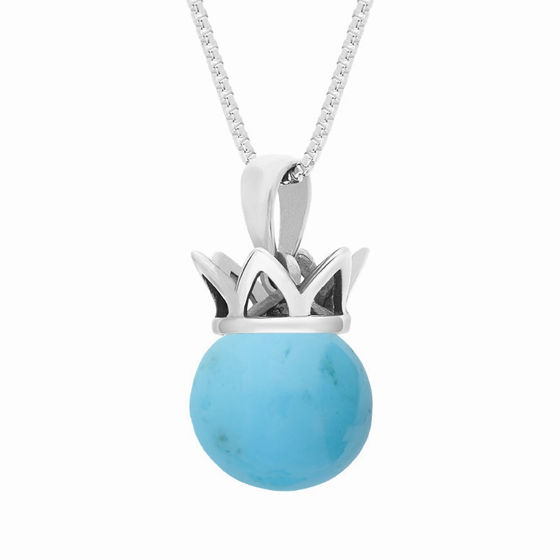 18ct White Gold Turquoise Royal Coronet 11mm Bead Pendant
