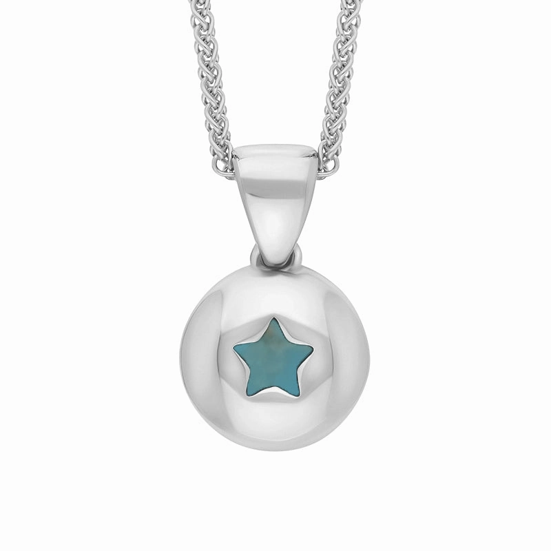 18ct White Gold Turquoise Star Disc Necklace