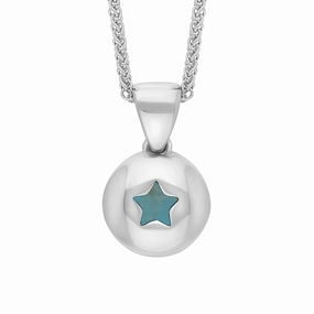 18ct White Gold Turquoise Star Disc Necklace
