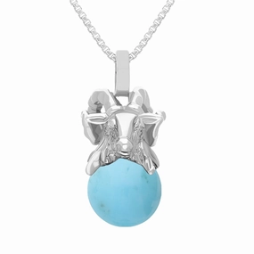 18ct White Gold Turquoise Zodiac Aries 8mm Bead Pendant