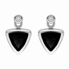 18ct White Gold Whitby Jet 0.06ct Diamond Triangle Stud Earrings