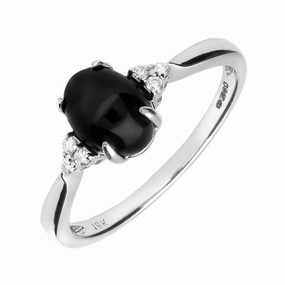 18ct White Gold Whitby Jet 0.07 Carat Diamond Oval Ring