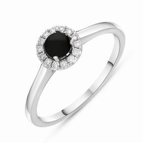 18ct White Gold Whitby Jet 0.10ct Diamond Round Ring