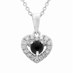 18ct White Gold Whitby Jet 0.13ct Diamond Claw Set Heart Necklace