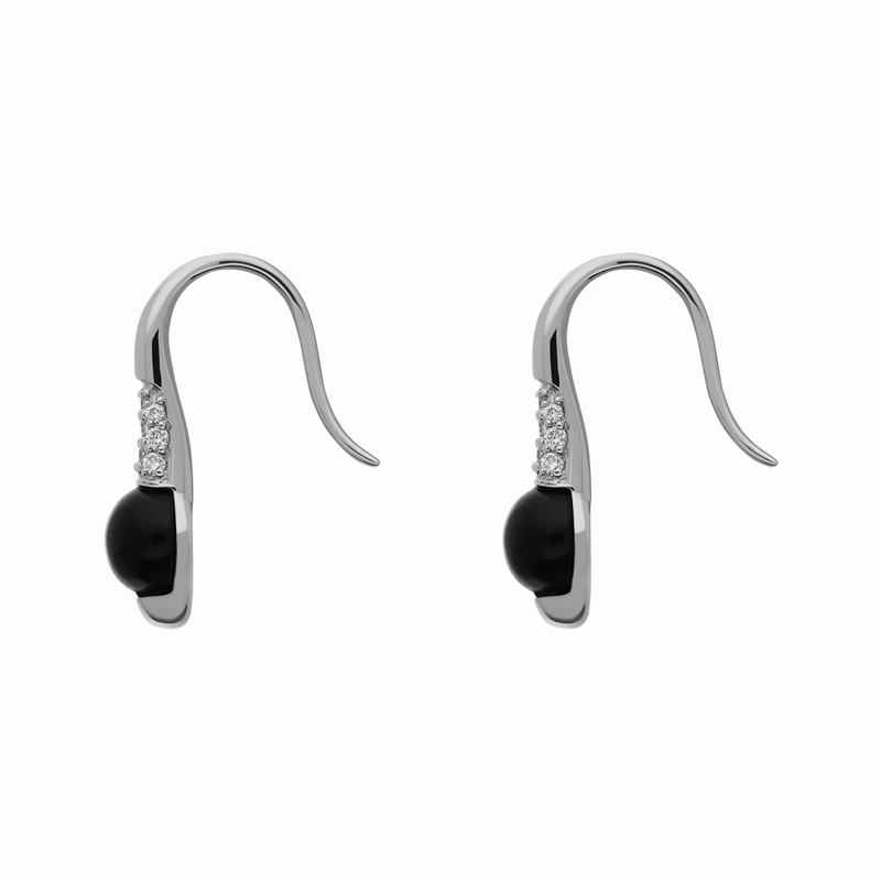 18ct White Gold Whitby Jet 0.13ct Diamond Round Pave Drop Earrings