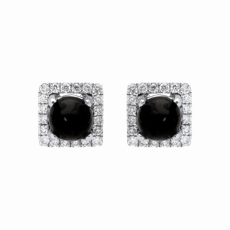 18ct White Gold Whitby Jet 0.13ct Diamond Square Stud Earrings