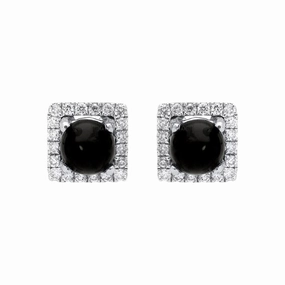 18ct White Gold Whitby Jet 0.13ct Diamond Square Stud Earrings
