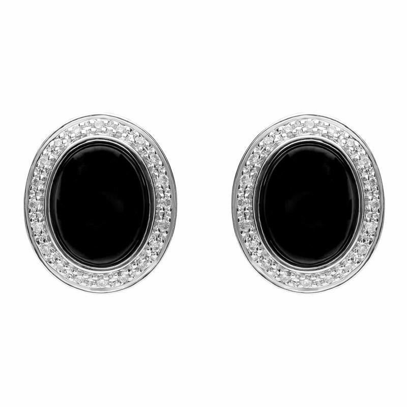 18ct White Gold Whitby Jet 0.15ct Diamond Oval Stud Earrings