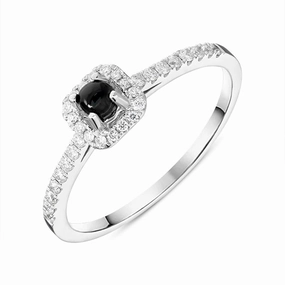 18ct White Gold Whitby Jet 0.16ct Diamond Cushion Shaped Ring