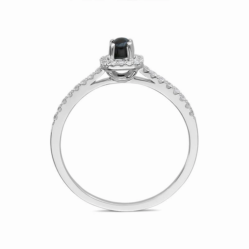 18ct White Gold Whitby Jet 0.16ct Diamond Cushion Shaped Ring