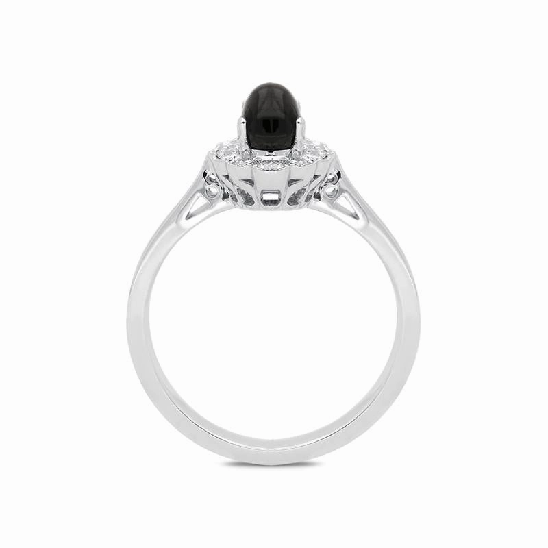 18ct White Gold Whitby Jet 0.16ct Diamond Milgrain Cluster Ring