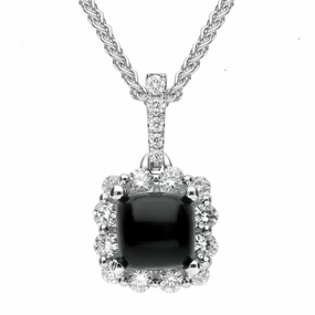 18ct White Gold Whitby Jet 0.24ct Diamond Small Square Necklace